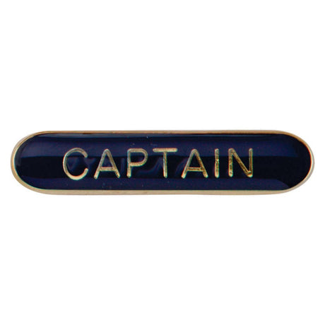 Captain school bar badge in blue enamel with gold lettering and butterfly clutch fastening.