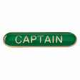 Captain school bar badge in green enamel with gold lettering and butterfly clutch fastening.