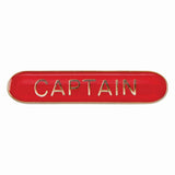 Captain school bar badge in red enamel with gold lettering and butterfly clutch fastening.