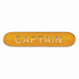Captain school bar badge in yellow enamel with gold lettering and butterfly clutch fastening.