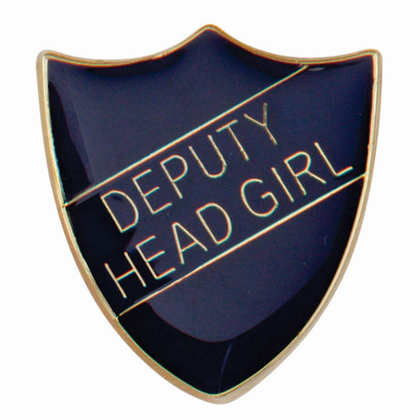 Premium enamel school shield badge with butterfly clutch fastening for student leadership and recognition awards.