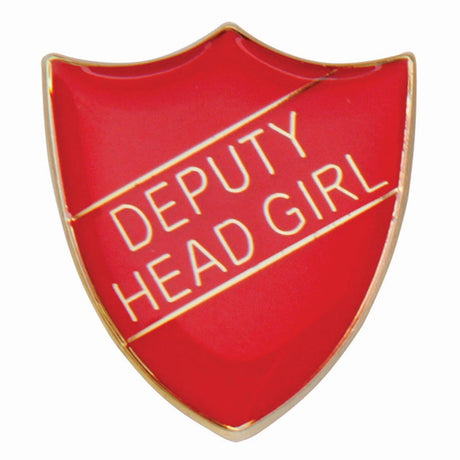 Premium enamel school shield badge with butterfly clutch fastening for student leadership and recognition awards.