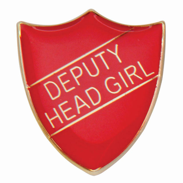 Premium enamel school shield badge with butterfly clutch fastening for student leadership and recognition awards.
