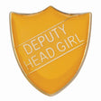 Premium enamel school shield badge with butterfly clutch fastening for student leadership and recognition awards.