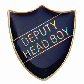 Premium enamel school shield badge with butterfly clutch fastening for student leadership and recognition awards.