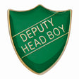 Premium enamel school shield badge with butterfly clutch fastening for student leadership and recognition awards.