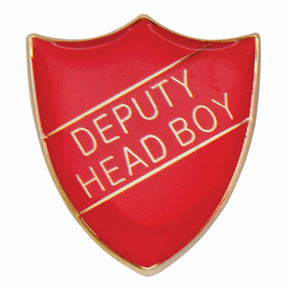 Premium enamel school shield badge with butterfly clutch fastening for student leadership and recognition awards.