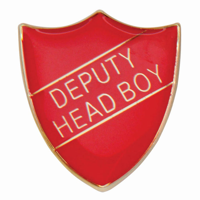Premium enamel school shield badge with butterfly clutch fastening for student leadership and recognition awards.