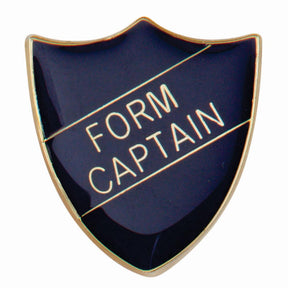 Premium enamel school shield badge with butterfly clutch fastening for student leadership and recognition awards.