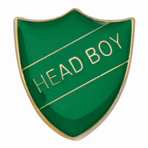 Premium enamel school shield badge with butterfly clutch fastening for student leadership and recognition awards.