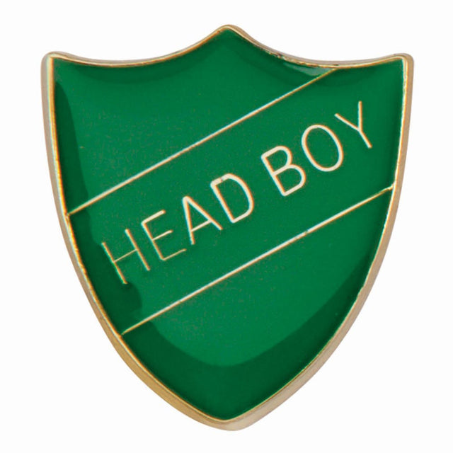 Premium enamel school shield badge with butterfly clutch fastening for student leadership and recognition awards.