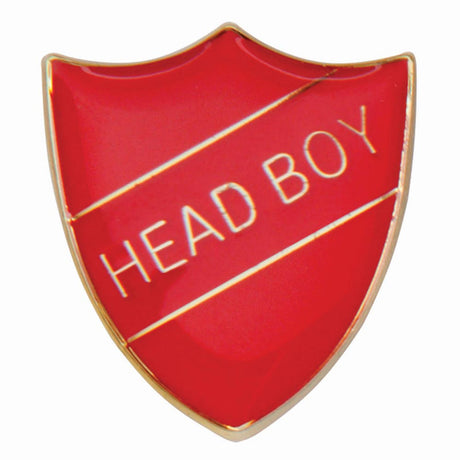 Premium enamel school shield badge with butterfly clutch fastening for student leadership and recognition awards.