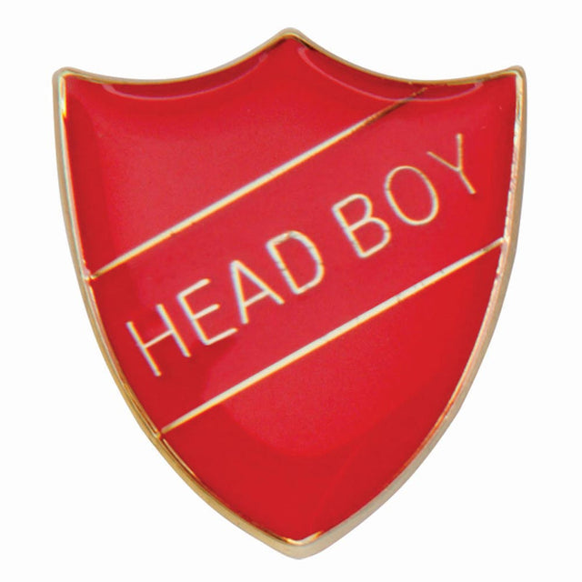 Premium enamel school shield badge with butterfly clutch fastening for student leadership and recognition awards.