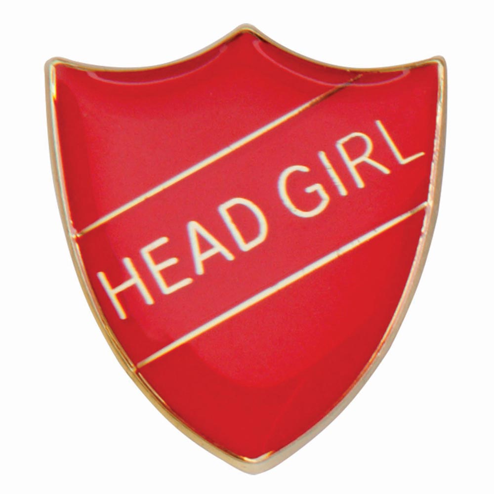 Premium enamel school shield badge with butterfly clutch fastening for student leadership and recognition awards.