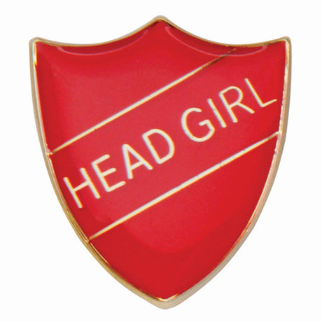 Premium enamel school shield badge with butterfly clutch fastening for student leadership and recognition awards.