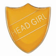 Premium enamel school shield badge with butterfly clutch fastening for student leadership and recognition awards.