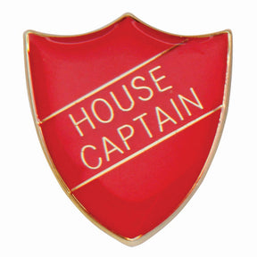 Premium enamel school shield badge with butterfly clutch fastening for student leadership and recognition awards.