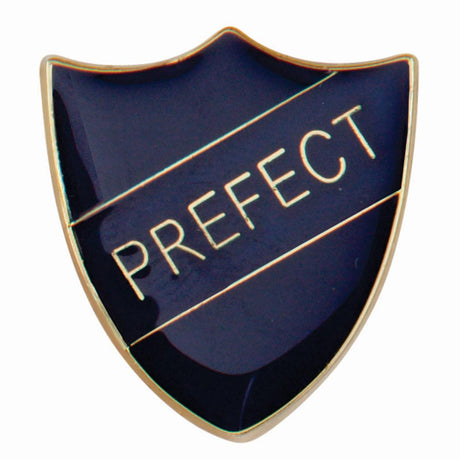 Premium enamel school shield badge with butterfly clutch fastening for student leadership and recognition awards.