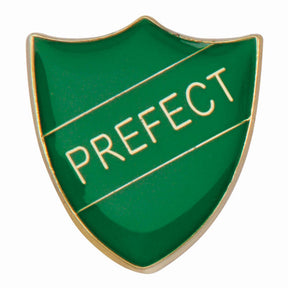 Premium enamel school shield badge with butterfly clutch fastening for student leadership and recognition awards.