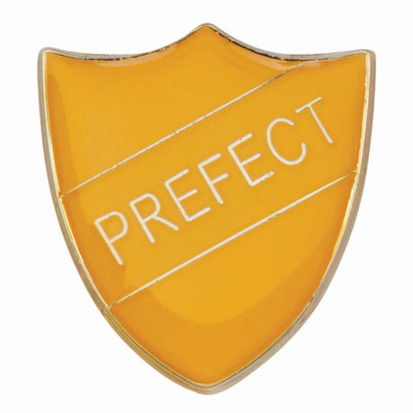 Premium enamel school shield badge with butterfly clutch fastening for student leadership and recognition awards.