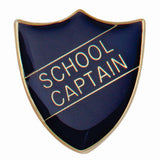 Premium enamel school shield badge with butterfly clutch fastening for student leadership and recognition awards.
