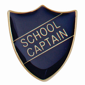 Premium enamel school shield badge with butterfly clutch fastening for student leadership and recognition awards.
