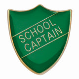 Premium enamel school shield badge with butterfly clutch fastening for student leadership and recognition awards.