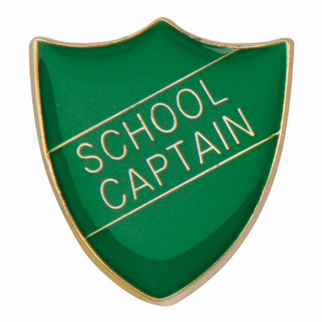 Premium enamel school shield badge with butterfly clutch fastening for student leadership and recognition awards.