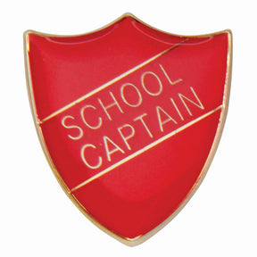 Premium enamel school shield badge with butterfly clutch fastening for student leadership and recognition awards.