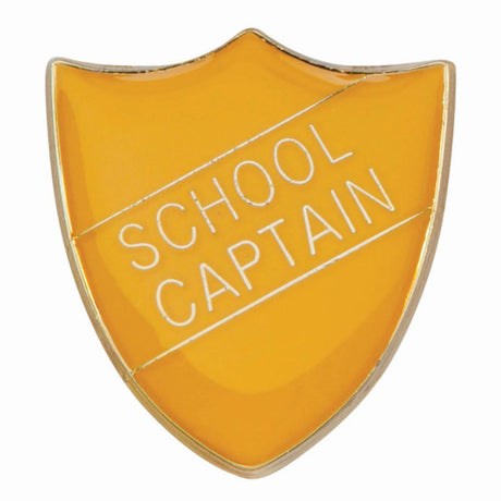 Premium enamel school shield badge with butterfly clutch fastening for student leadership and recognition awards.