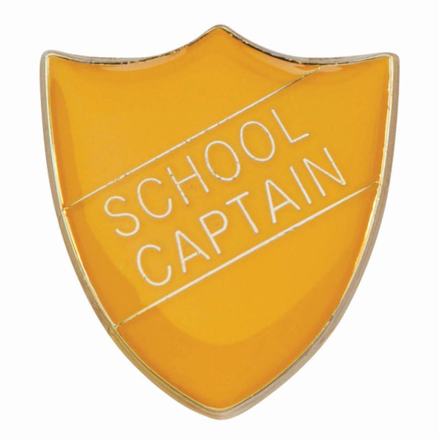 Premium enamel school shield badge with butterfly clutch fastening for student leadership and recognition awards.