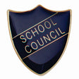 Premium enamel school shield badge with butterfly clutch fastening for student leadership and recognition awards.