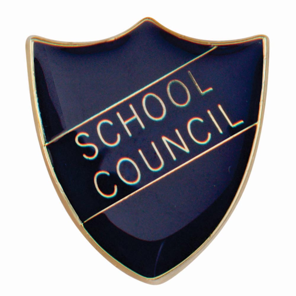 Premium enamel school shield badge with butterfly clutch fastening for student leadership and recognition awards.