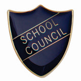 Premium enamel school shield badge with butterfly clutch fastening for student leadership and recognition awards.