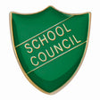 Premium enamel school shield badge with butterfly clutch fastening for student leadership and recognition awards.