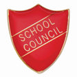 Premium enamel school shield badge with butterfly clutch fastening for student leadership and recognition awards.