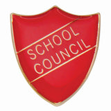 Premium enamel school shield badge with butterfly clutch fastening for student leadership and recognition awards.