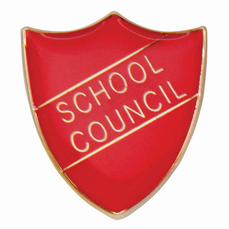 Premium enamel school shield badge with butterfly clutch fastening for student leadership and recognition awards.