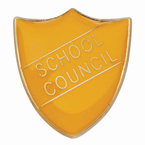 Premium enamel school shield badge with butterfly clutch fastening for student leadership and recognition awards.