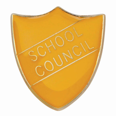 Premium enamel school shield badge with butterfly clutch fastening for student leadership and recognition awards.