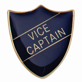 Premium enamel school shield badge with butterfly clutch fastening for student leadership and recognition awards.