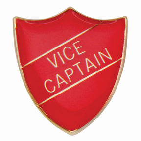 Premium enamel school shield badge with butterfly clutch fastening for student leadership and recognition awards.