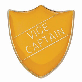 Premium enamel school shield badge with butterfly clutch fastening for student leadership and recognition awards.