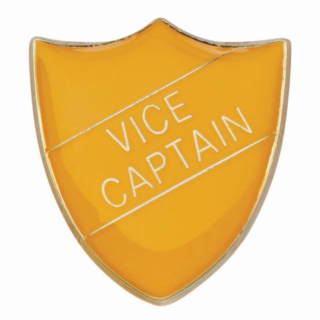 Premium enamel school shield badge with butterfly clutch fastening for student leadership and recognition awards.