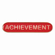 Achievement school bar badge in red enamel with gold lettering and butterfly clutch fastening.