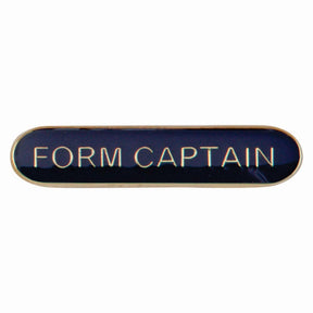Form Captain school bar badge in blue enamel with gold lettering and butterfly clutch fastening.