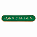 Form Captain school bar badge in green enamel with gold lettering and butterfly clutch fastening.