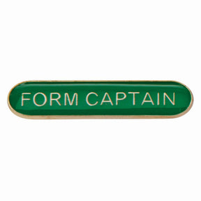 Form Captain school bar badge in green enamel with gold lettering and butterfly clutch fastening.