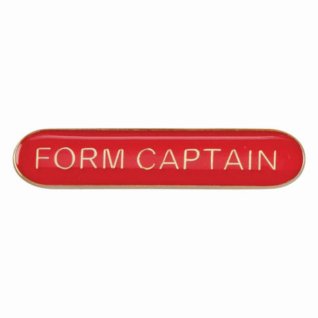 Form Captain school bar badge in red enamel with gold lettering and butterfly clutch fastening.