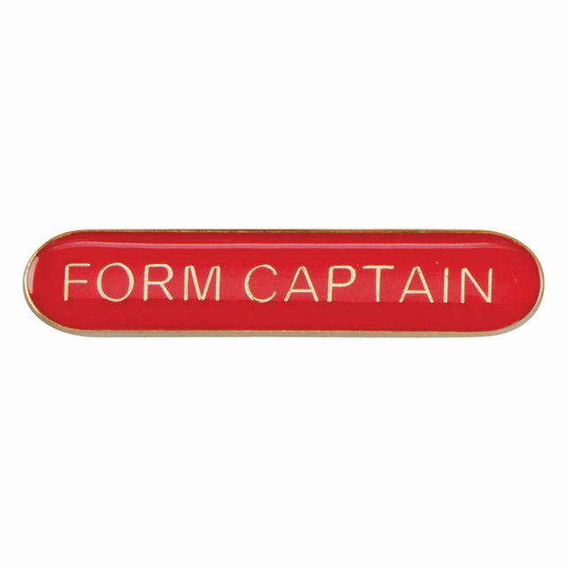 Form Captain school bar badge in red enamel with gold lettering and butterfly clutch fastening.